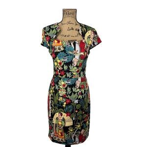GRACE KARIN tropical Frida Kahlo dress Cap-Sleeve Sweetheart Sheath Sz L artsy